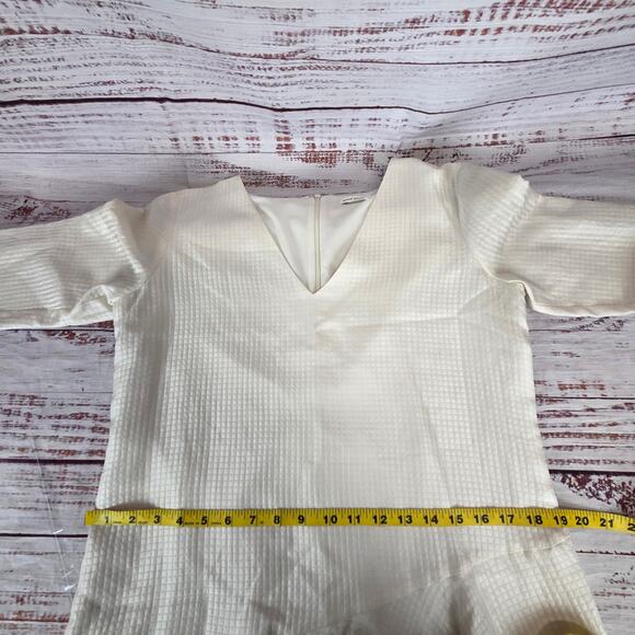 Club Monaco Cream Dress 8 Asymmetric Ruffle Hem Coquette Ethereal Fairy Whimsy - Picture 11 of 16